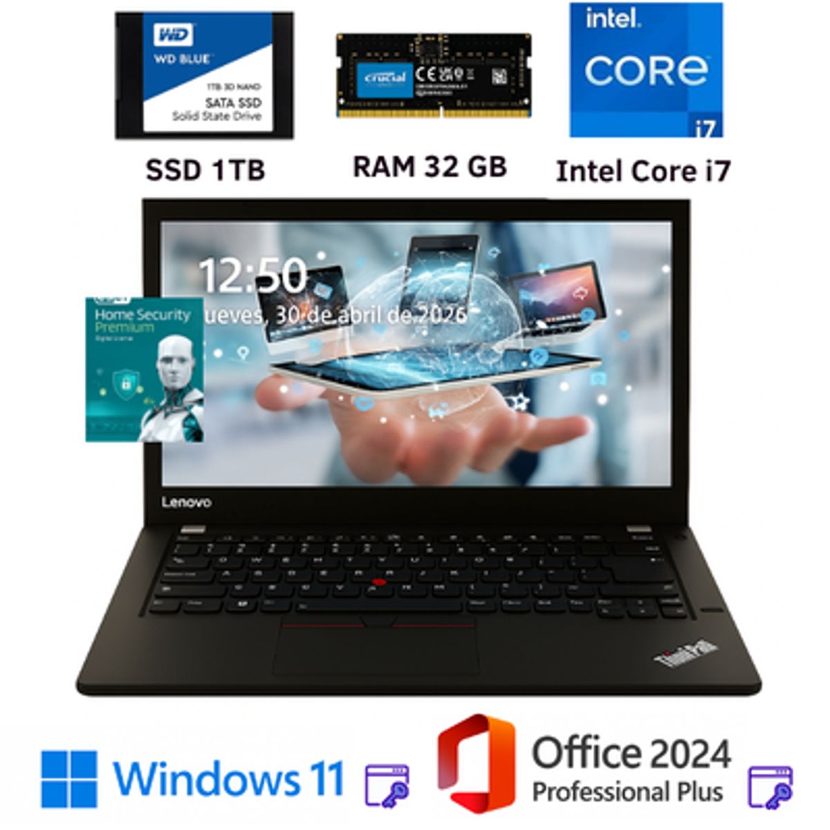 LENOVO - Laptop Lenovo ThinkPad T470, Intel  Core I7,32Gb RAM, 1TB SSD + Office 2024 PP +Windows 11P + Eset Internet Security