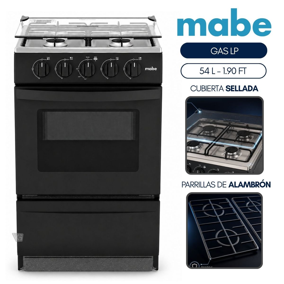 MABE - Cocina de Piso a Gas 51 cm Negro Mabe EMP2000AN0
