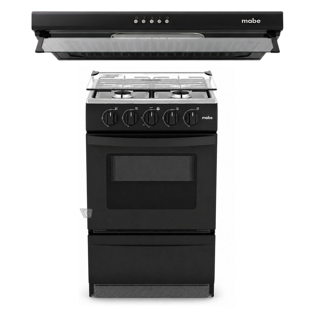 MABE - Cocina de Piso a Gas 51 cm Negro Mabe EMP2000AN0 + Campana CMU6020PB0 60 CM