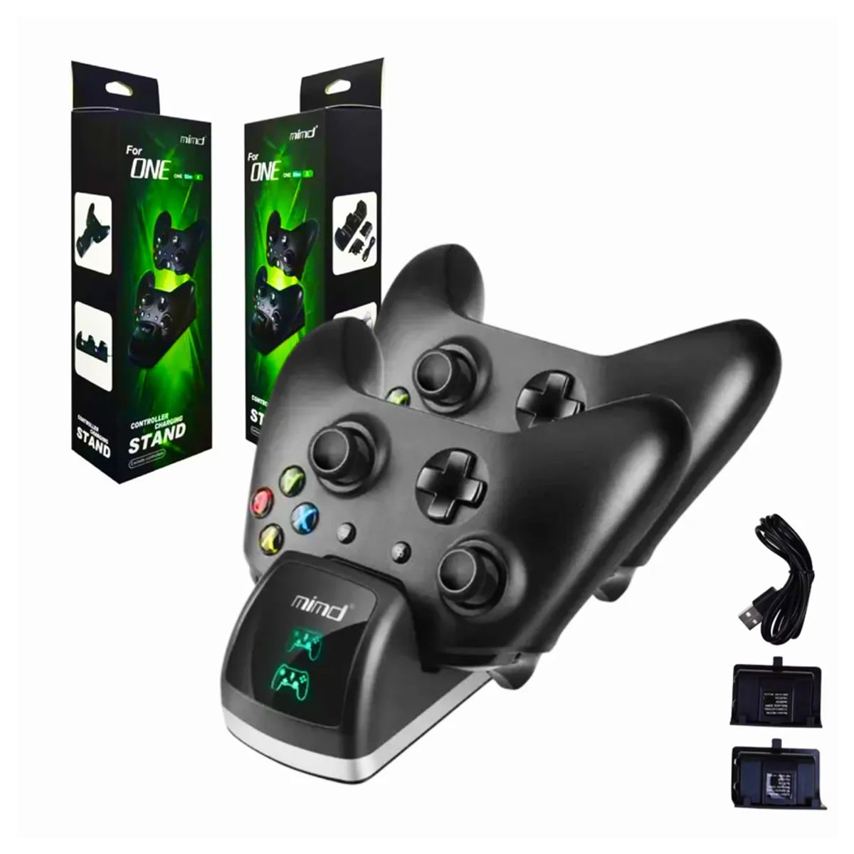 GENERICO - Cargador Base para Mandos XBOX ONE Slim X Doble Luz Led +2 Baterías