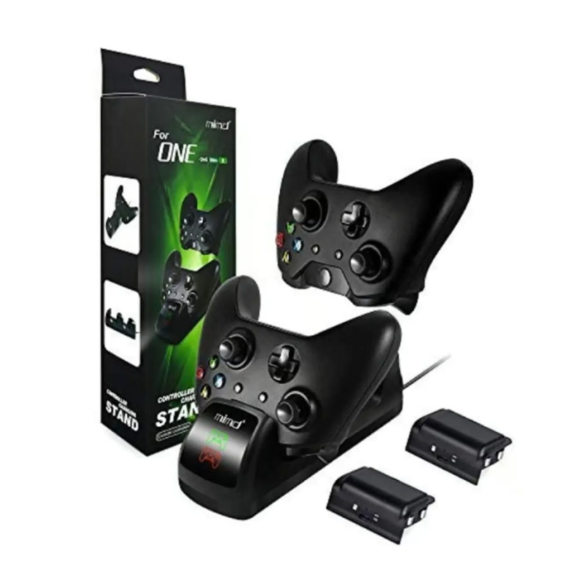 GENERICO - Base para Mandos Cargador de Control XBOX ONE Slim X Doble Luz Led +2 Baterías