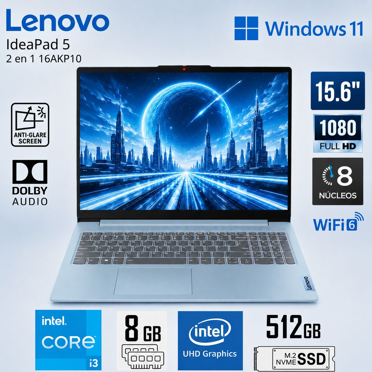 LENOVO - Laptop Lenovo IdeaPad Slim 3 15IAN8 Intel Core i3-N305 8GB RAM  512GB SSD 15.6” FHD  82XB003MLM