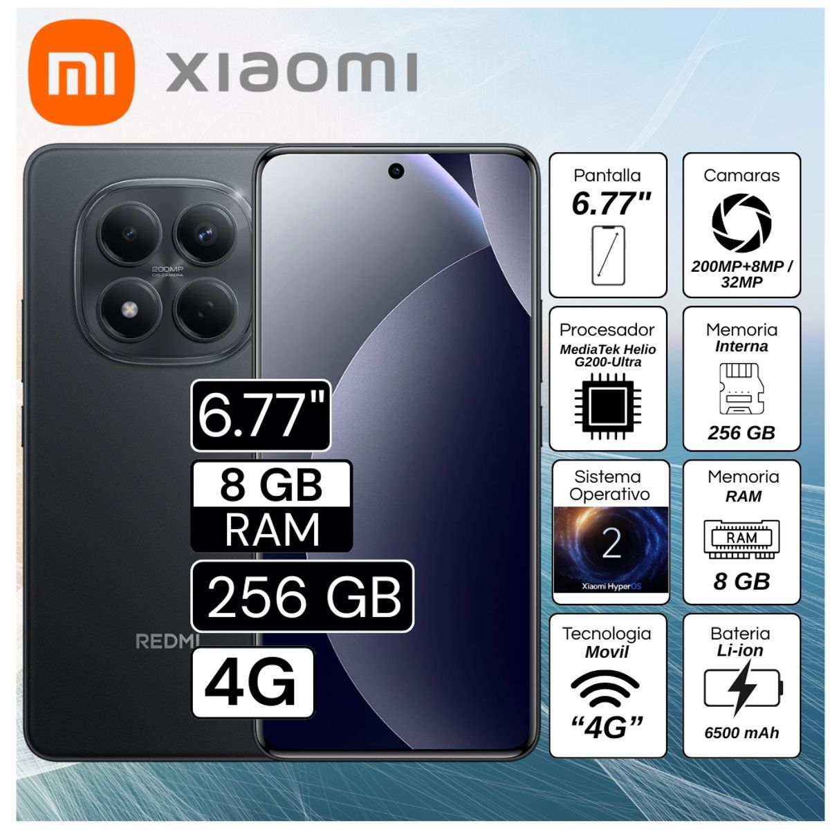 XIAOMI - Celular Xiaomi Redmi Note 15 Pro  6.77"  Pulg. 8GB RAM 256GB Xiaomi HyperOS 2 -  Negro