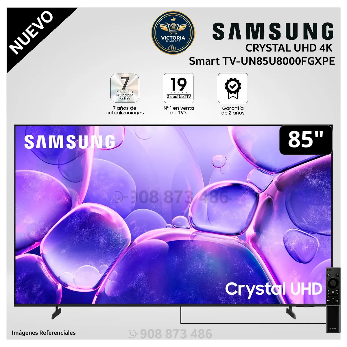 SAMSUNG - Televisor Samsung 85 Crystal UHD 4K Smart TV UN85U8000FGXPE - Modelo NUEVO