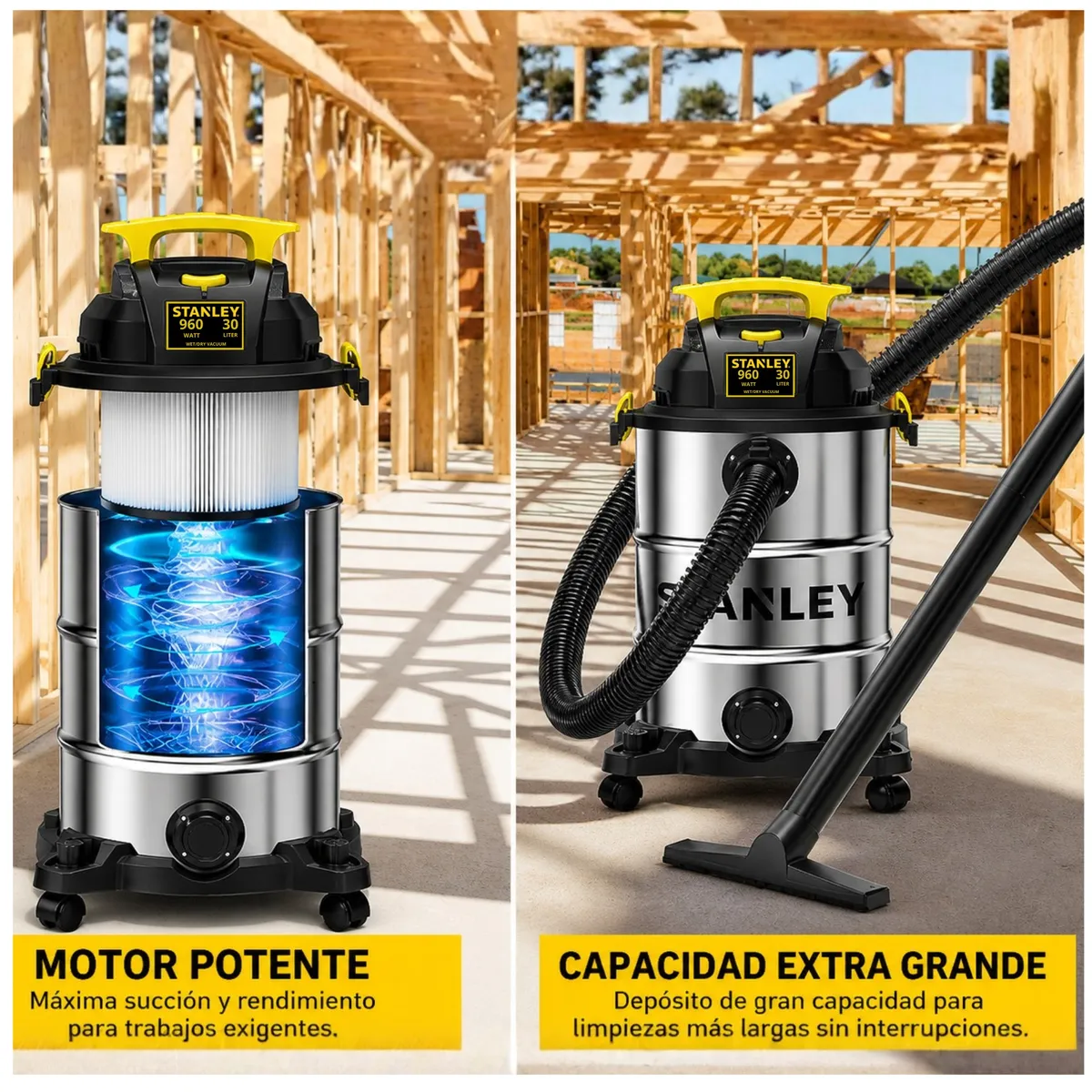 STANLEY - ASPIRADORA SOPLADORA DE SOLIDO Y LIQUIDO 30 LITROS ACERO INOXIDABLE STANLEY
