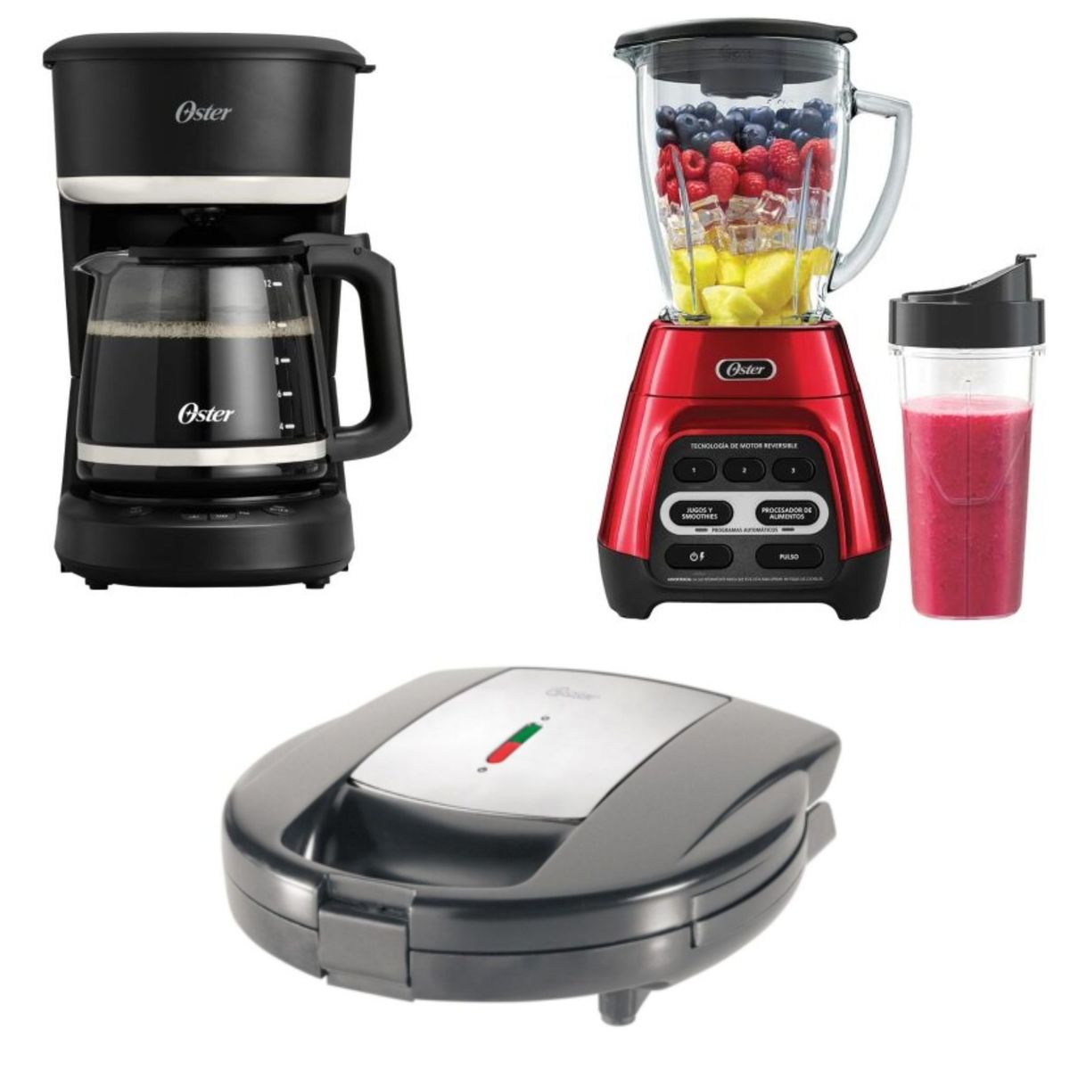 OSTER - COMBO OSTER TRIPLE PARA EL DIA DE LA MADRE , LICUADROA , CAFETERA Y SANGUCHERA