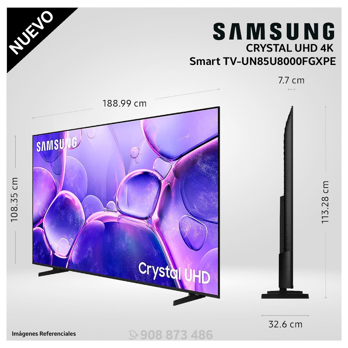 SAMSUNG - Televisor Samsung 85 Crystal UHD 4K Smart TV UN85U8000F - Modelo NUEVO