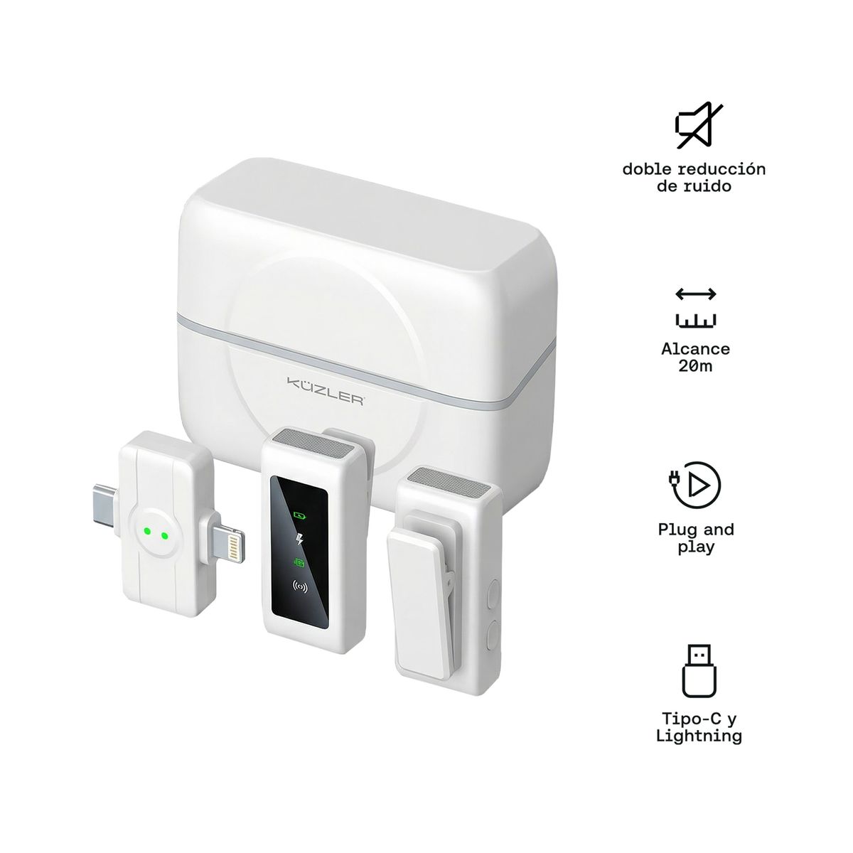 KUZLER - Micrófono Inalámbrico Dual Profesional MICPRO-101 con Reducción de Ruido para Celular