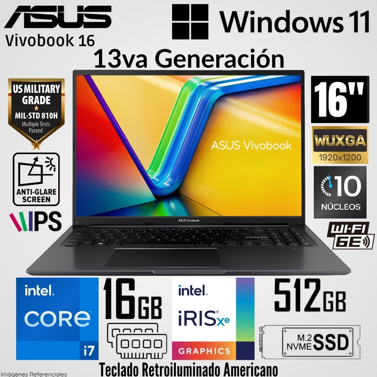 ASUS - Laptop Asus Vivobook 16 F1605VA-WS74 Intel Core i7-1355U 16GB RAM 512GB SSD 16"  WUXGA IPS