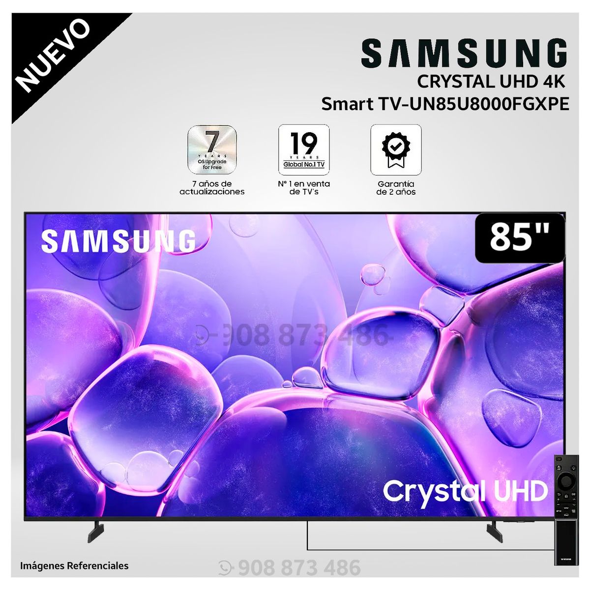 SAMSUNG - Televisor Samsung 85 Crystal UHD 4K Smart TV UN85U8000F - Modelo NUEVO