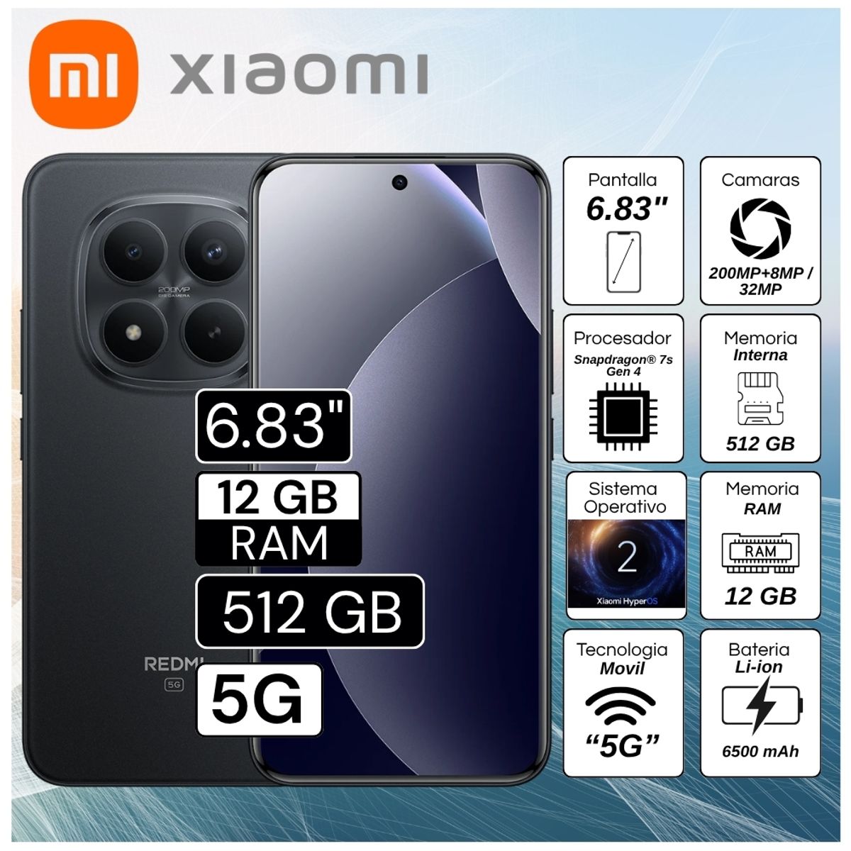 XIAOMI - Celular Xiaomi Redmi Note 15 Pro Plus 5G 6.83"  Pulg. 12GB RAM 512GB Xiaomi HyperOS 2 -  Negro