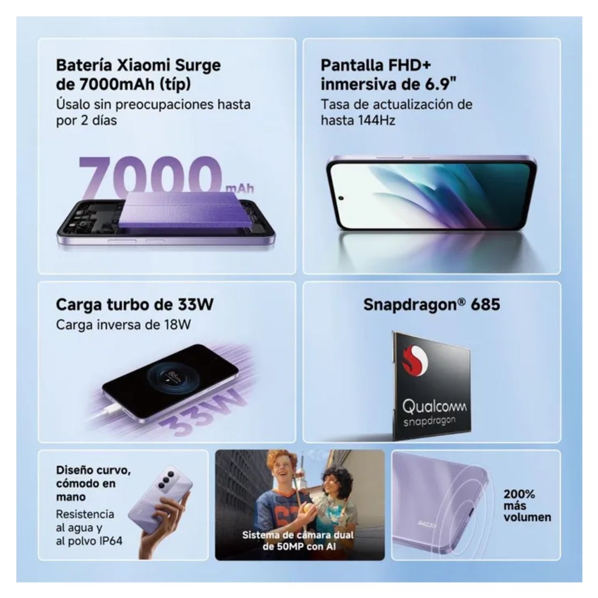 XIAOMI - Celular Xiaomi Redmi 15 6.9"  Pulg. 6GB RAM 128GB Xiaomi HyperOS 2 - Morado Arena