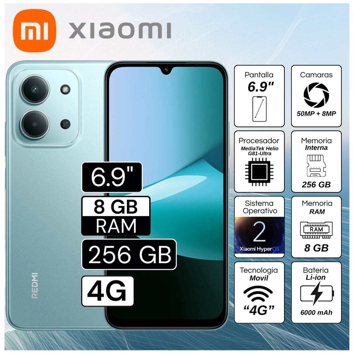XIAOMI - Celular Xiaomi Redmi 15C 6.9"  Pulg. 8GB RAM 256GB Xiaomi HyperOS 2 -  Verde Menta