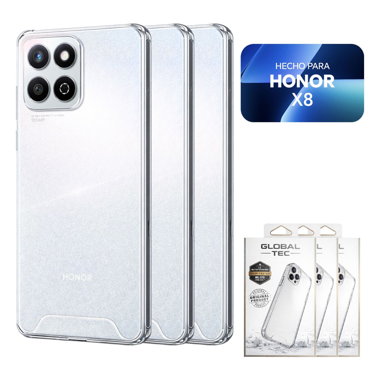 PERU IMPORTACIONES - Combo 3 Space Case Transparente Para Honor X8