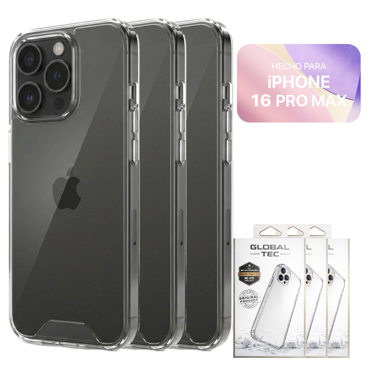 PERU IMPORTACIONES - Combo 3 Space Case Transparente Para iPhone 16 Pro Max Funda Para celular
