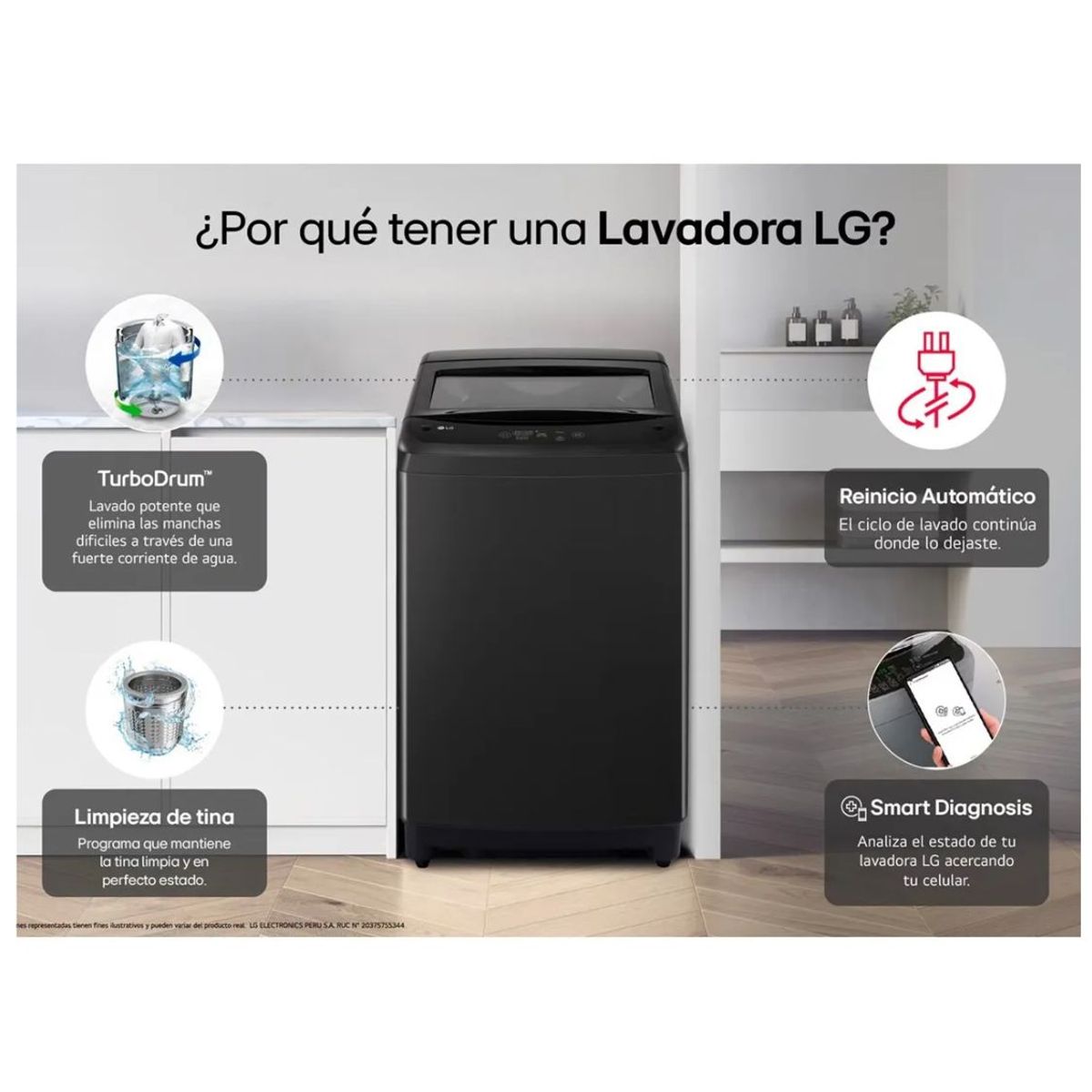 LG - Lavadora LG Carga Superior 13Kg WT13OBVTB Onyx Color negro