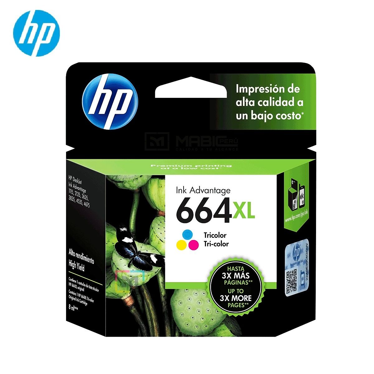 HP - Cartucho de Tinta HP 664XL Tricolor F6V30AL DeskJet 1115, 2135, 4535, 4675 Original