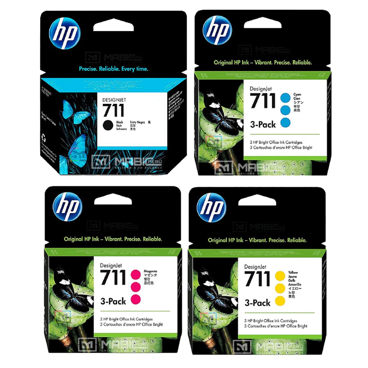 HP - Kit Tinta HP 711 3Pack Negro Cian Magenta Amarillo DesignJet T120, T520, T530
