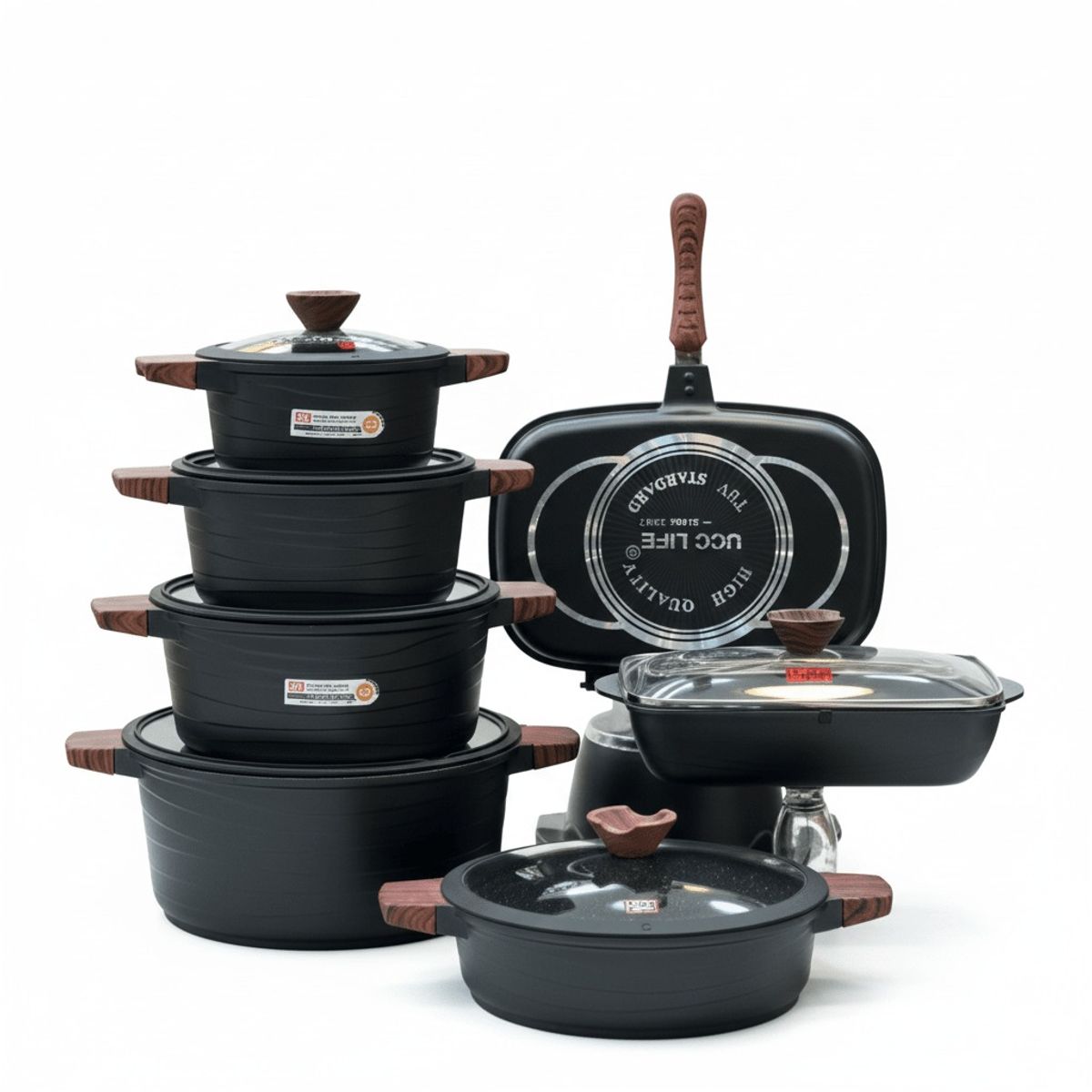 GENERICO - Juego de Ollas UCC LIFE 14 Piezas Granito Antiadherente Cocina Completa