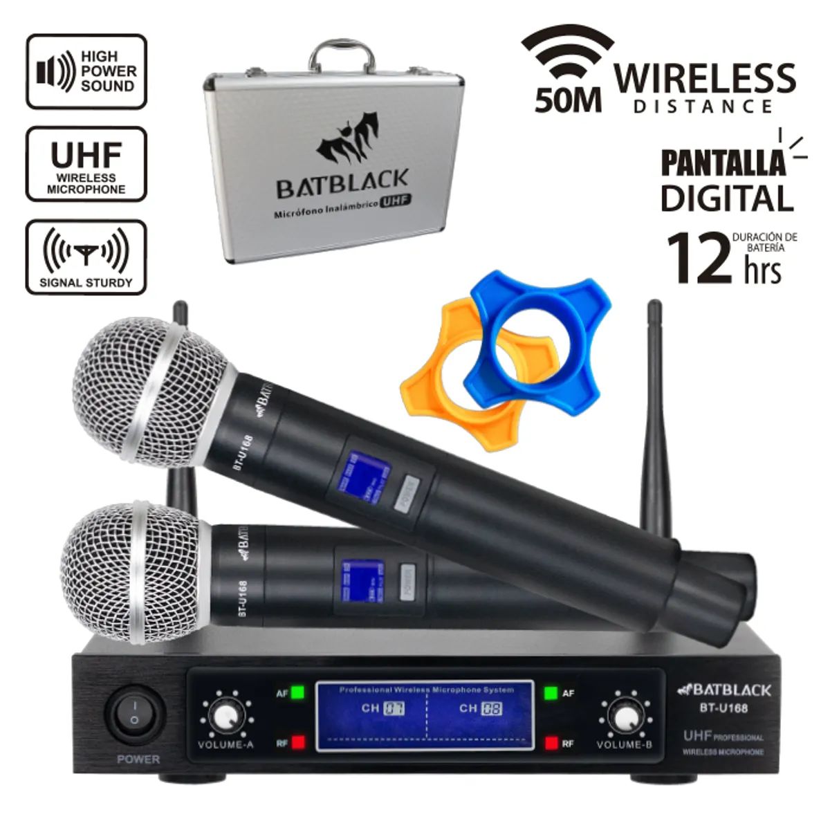 BATBLACK - Microfono Inalambrico Doble Profesional UHF BT-U168 Karaoke Conferencias
