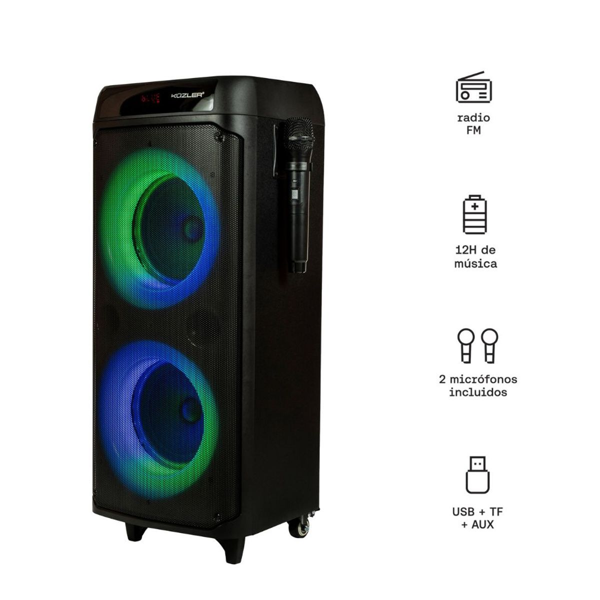 KUZLER - PARLANTE KUZLER KARAOKE CON 2 MICROFONOS 1600W PARTYLOUD-1