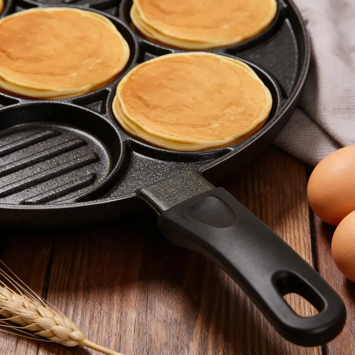 GENERICO - Sartén Antiadherente 7 Cavidades Multiuso - Hamburguesas, Pancakes y Huevos - Cocina Rápida
