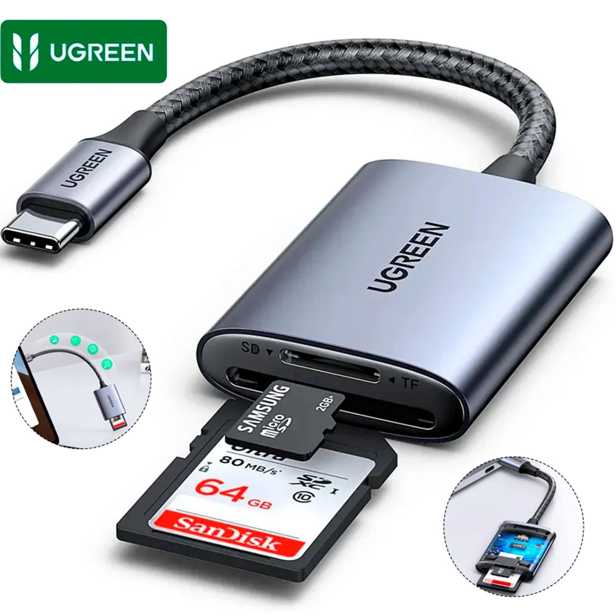 UGREEN - Lector de Tarjetas USB-C UGREEN CM401 2 en 1 SD MicroSD 5Gbps