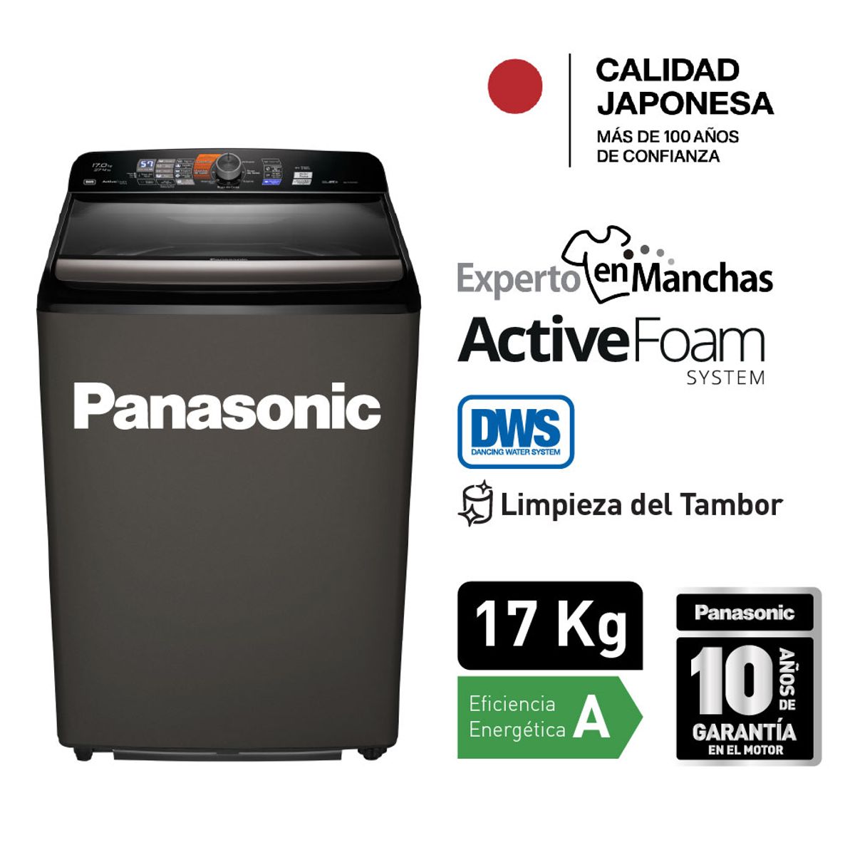 PANASONIC - LAVADORA PANASONIC 17KG CARGA SUPERIOR NA-F170H7TRH TITANIO