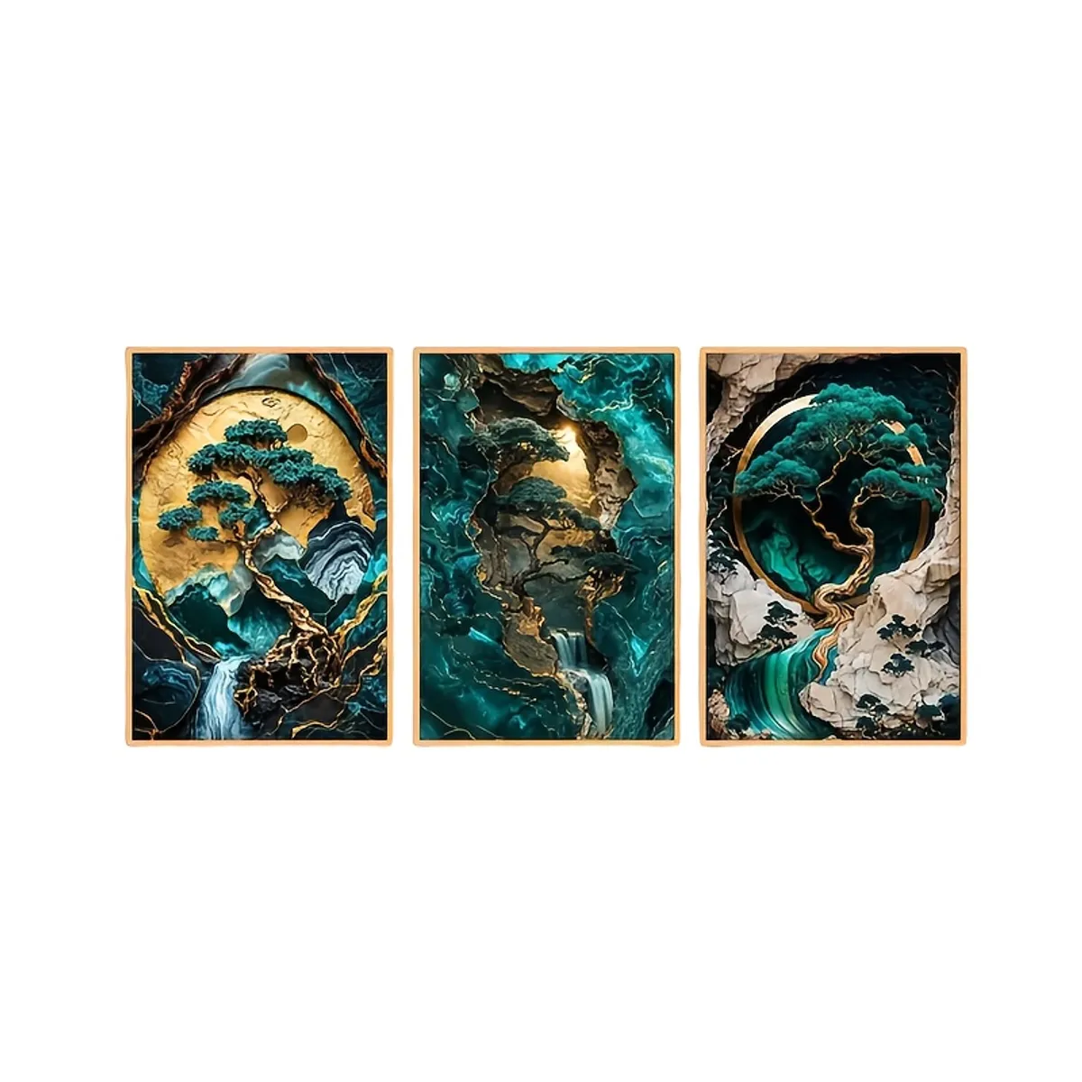 VATYERTY - Set of 3 Pintura Decorativa Con Diseño De Mármol, Color Verde Jade Y Dorado