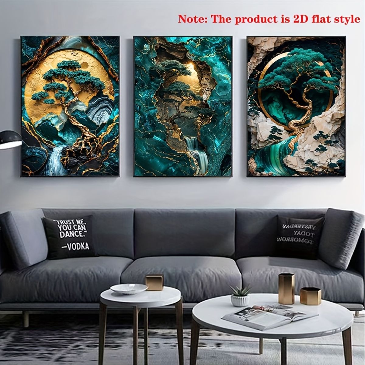 VATYERTY - Set of 3 Pintura Decorativa Con Diseño De Mármol, Color Verde Jade Y Dorado