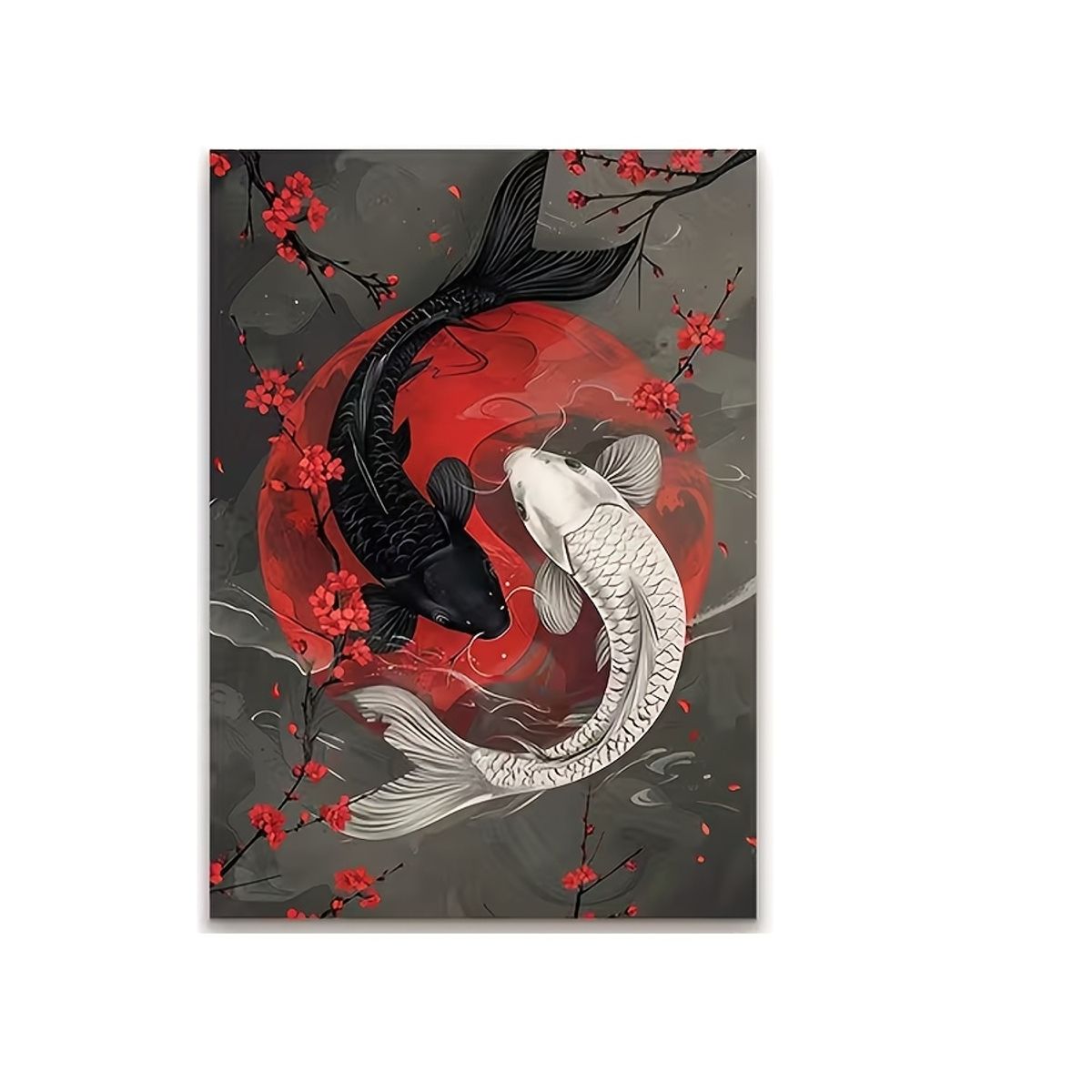 VATYERTY - Arte Mural Japonés Con Peces Koi Yin-Yang - Lienzo Sin Marco