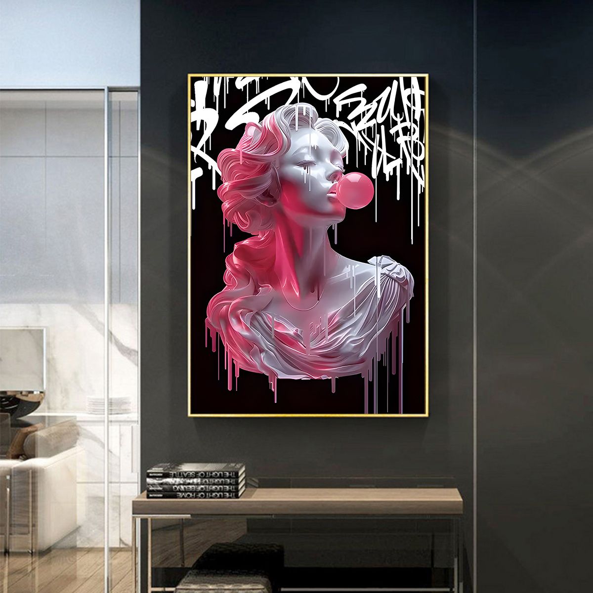 VATYERTY - Chica Rosa Elegante Soplando Impresión Artística En Lienzo De Globos