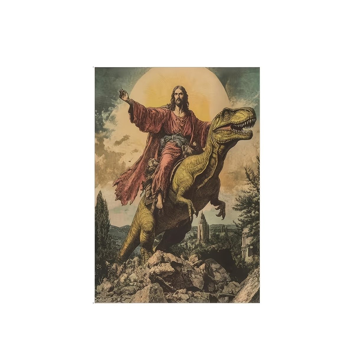 VATYERTY - 1 Pieza De Póster En Lienzo, Póster De Jesús Montando Un Dinosaurio