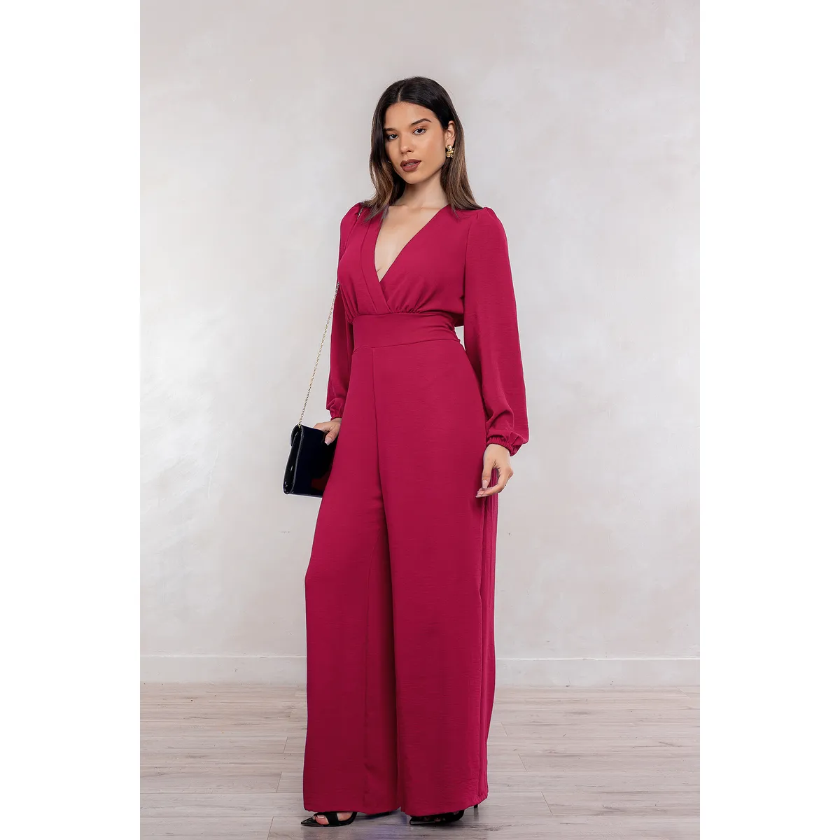ARMA TU LOOK - ENTERIZO VALERIA ESCOTE V MANGA LARGA PANTALON PALAZZO
