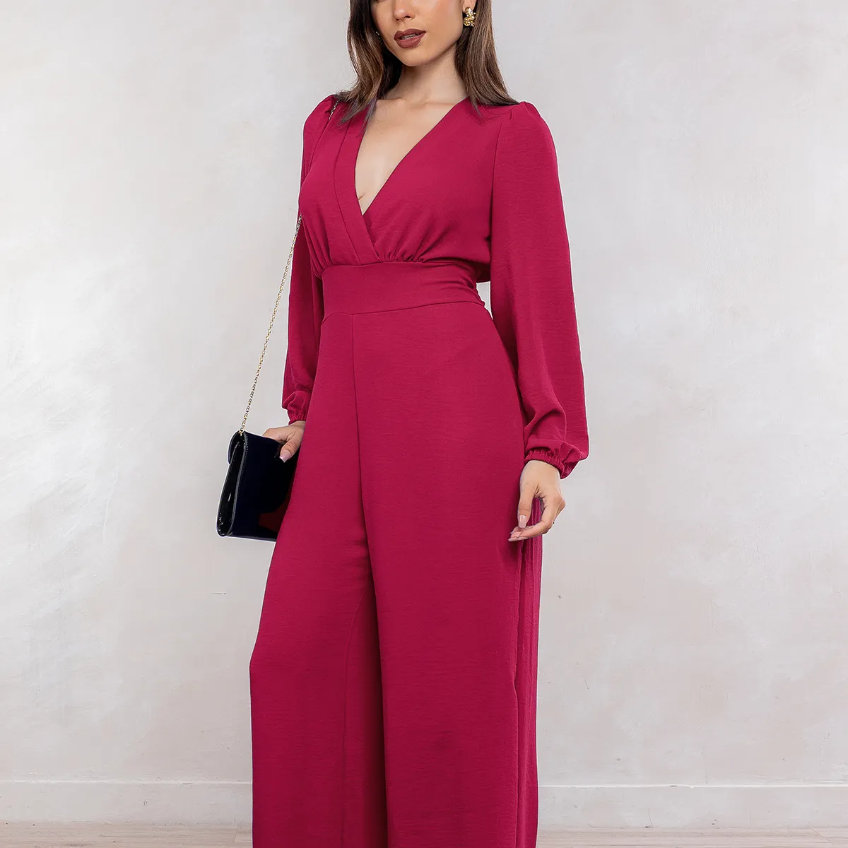 ARMA TU LOOK - ENTERIZO VALERIA ESCOTE V MANGA LARGA PANTALON PALAZZO