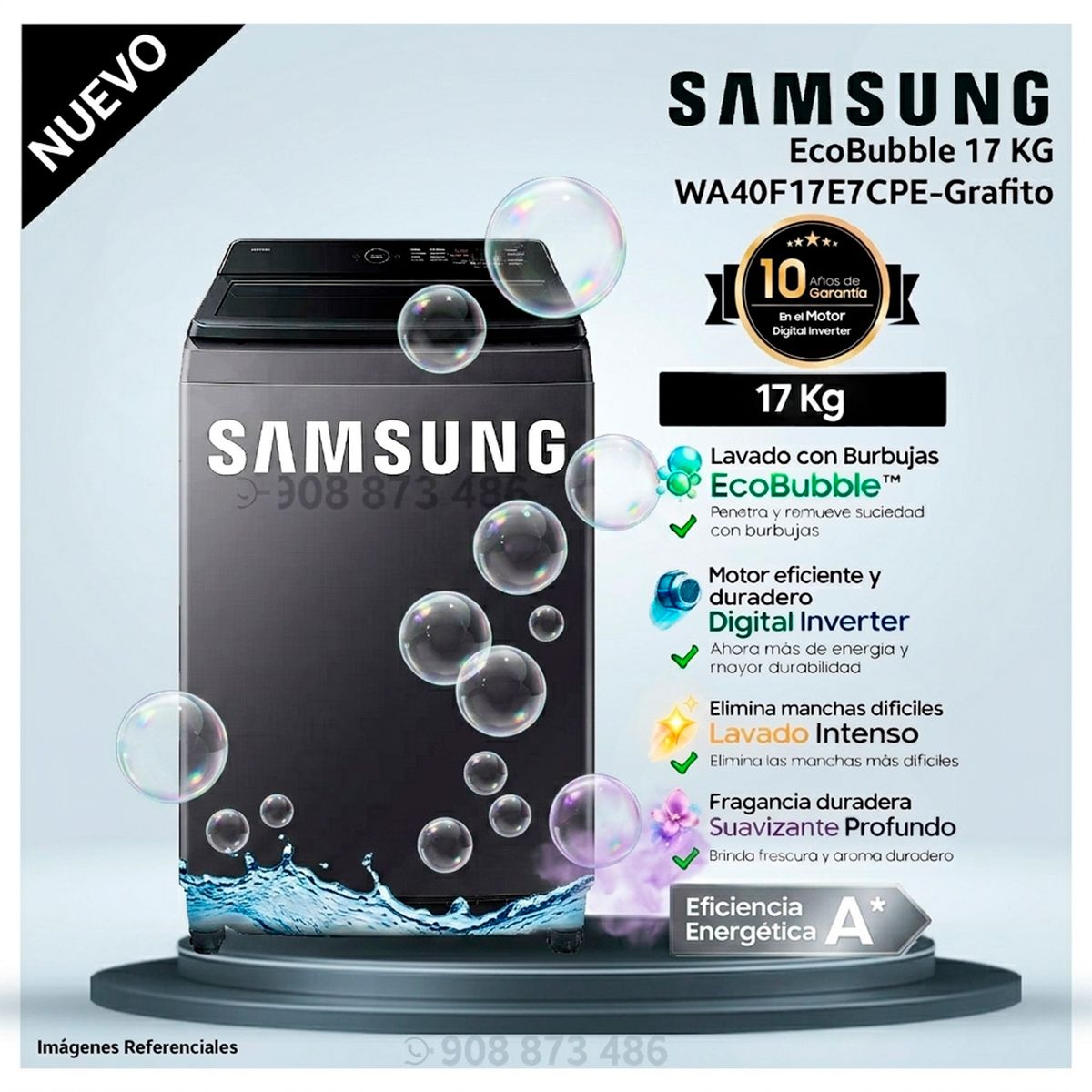 SAMSUNG - Lavadora Samsung 17 Kg EcoBubble WA40F17E7CPE Gris Grafito - Modelo Nuevo