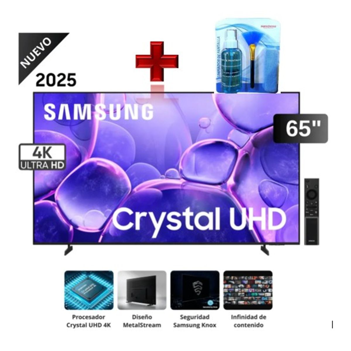 SAMSUNG - Televisor Samsung 65” Crystal 4K 65U8000F 2025 + kit de limpieza