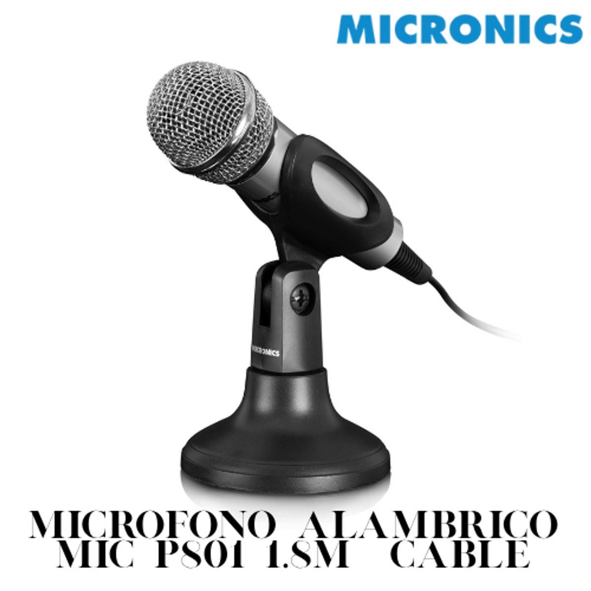 MICRONICS - Micrófono Alámbrico Erudito MIC P801 con Pedestal Jack 3.5 mm para PC y Laptop Cable 1.8 m