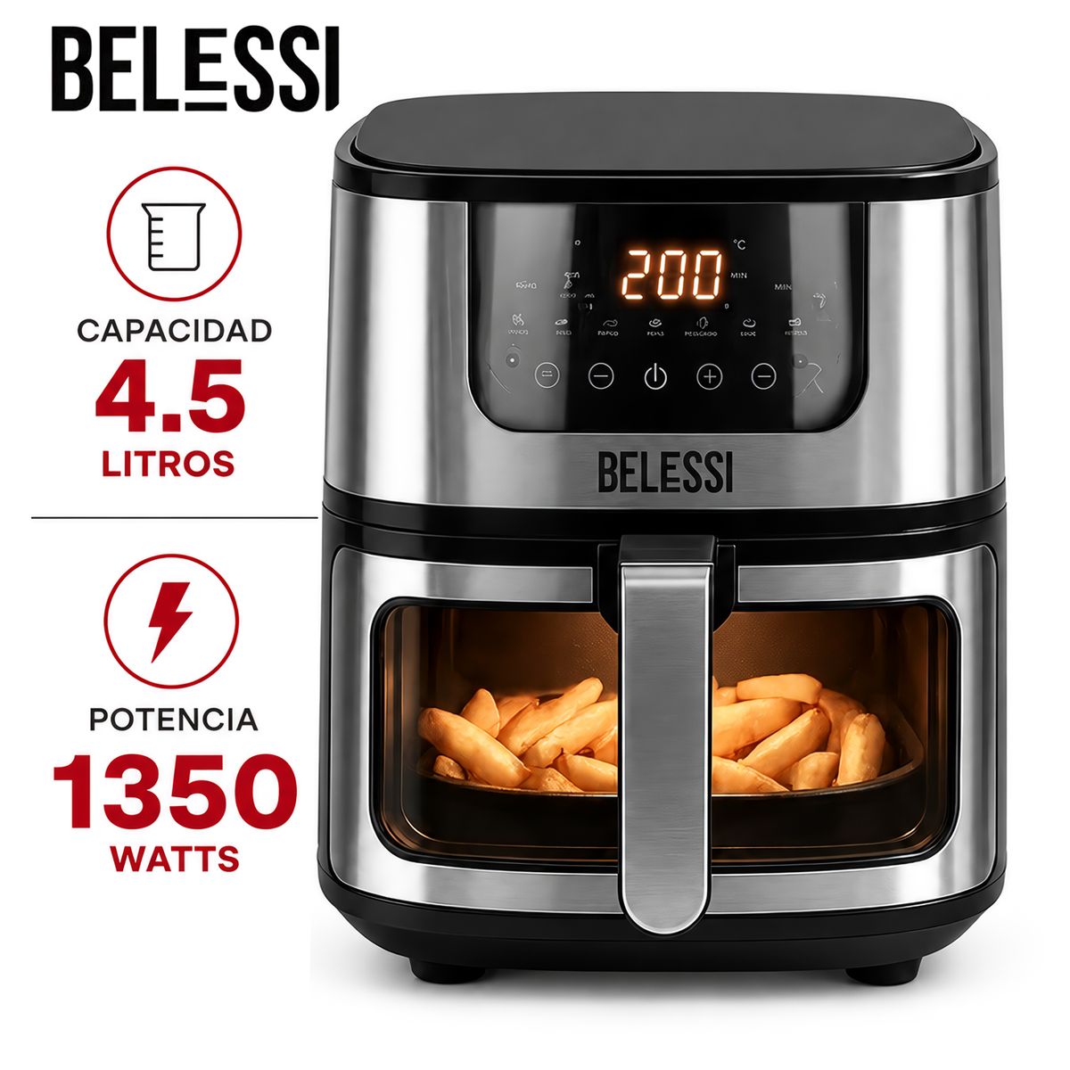 BELESSI - Freidora de Aire Digital 4 Funciones 4. 5LT BLSE003