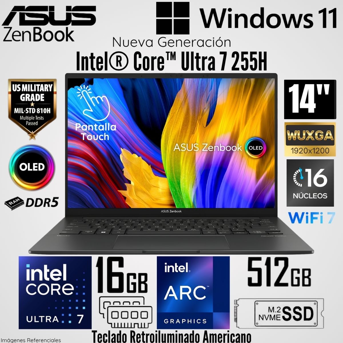 ASUS - Laptop Asus Zenbook UX3405CA-U7512 Intel Core Ultra 7 255H 16GB RAM 512GB SSD 14"  WUXGA OLED Táctil
