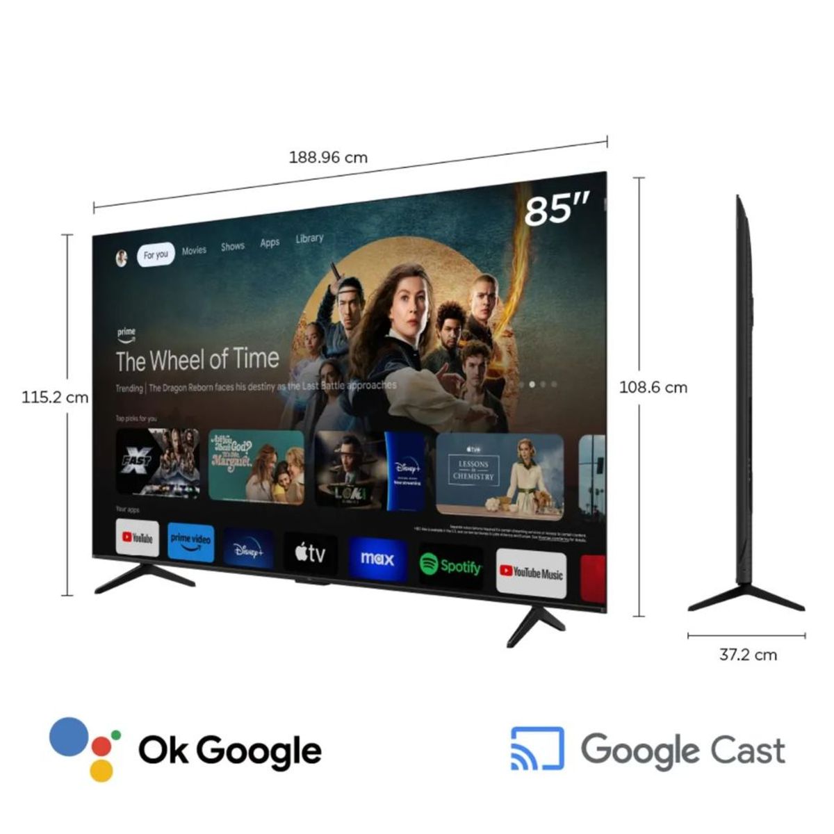 TCL - Televisor TCL QLED 85 UHD 4K HDR10+ 85P7K GOOGLE TV-Control por voz manos libres