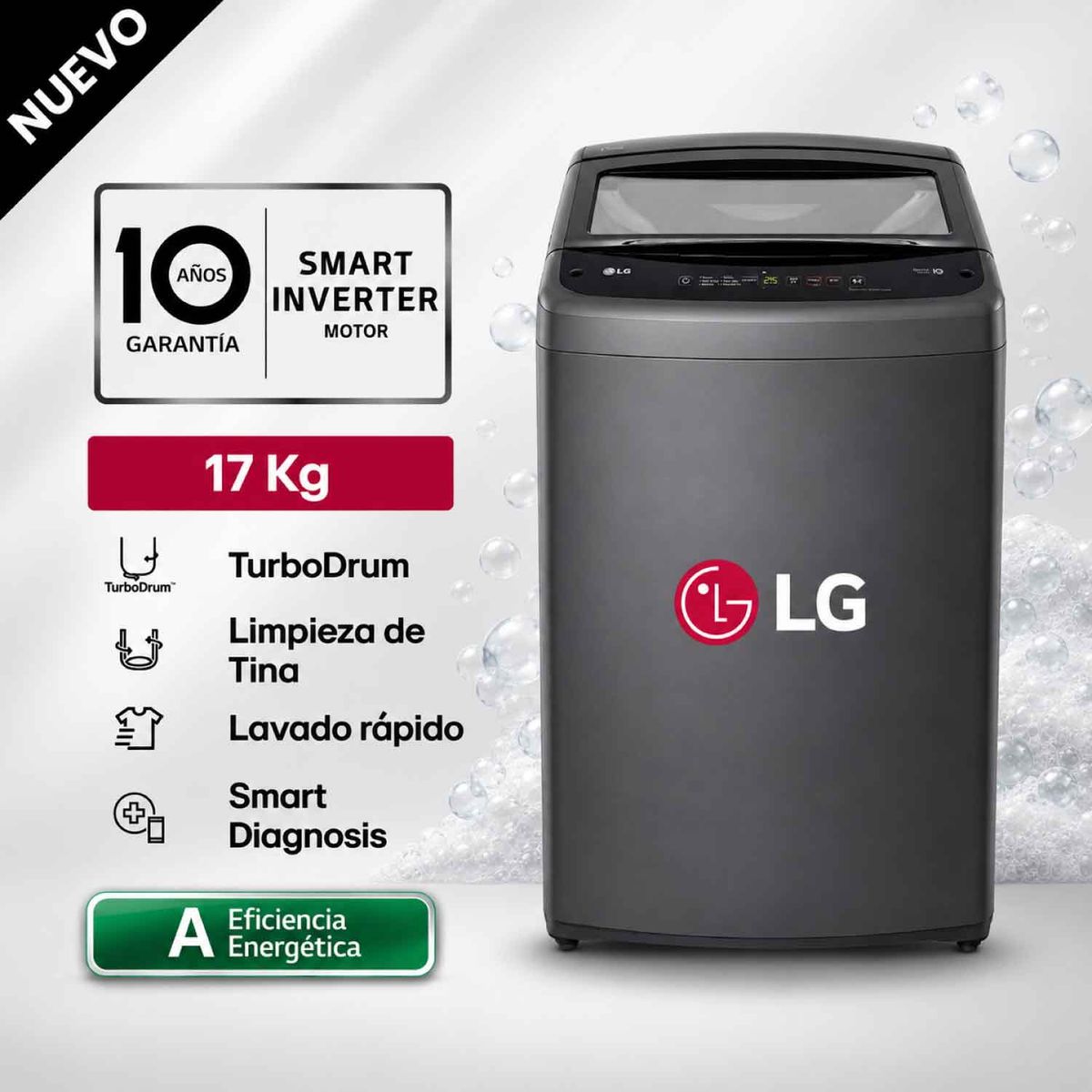LG - Lavadora LG 17 Kg Carga Superior WT17BVTB Negro Claro