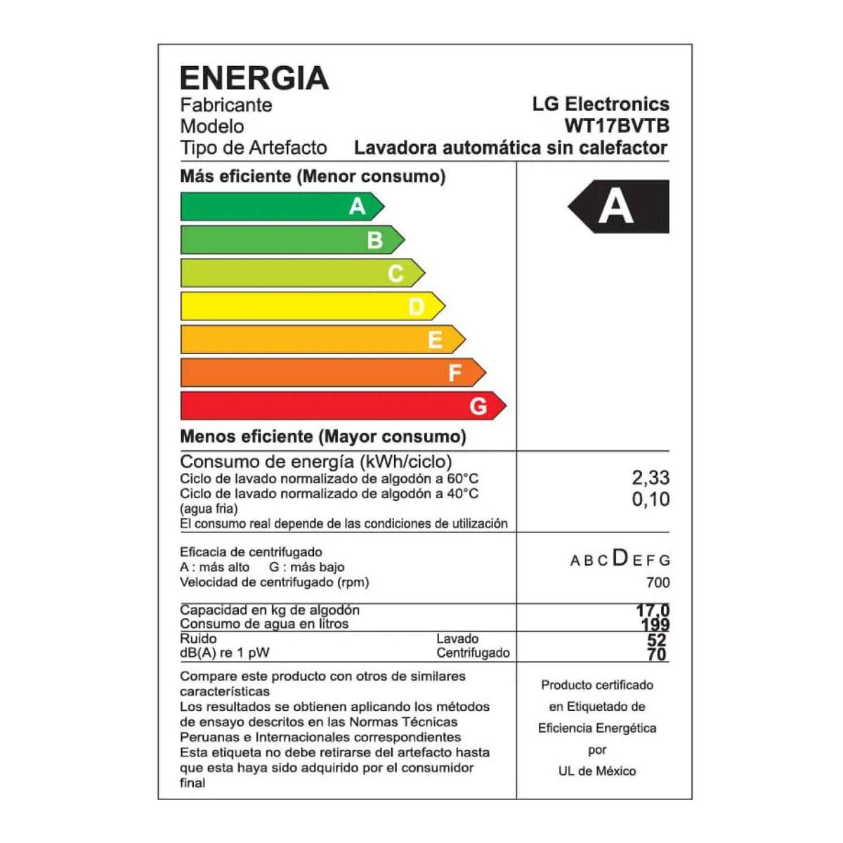 LG - Lavadora LG 17 Kg Carga Superior WT17BVTB Negro Claro
