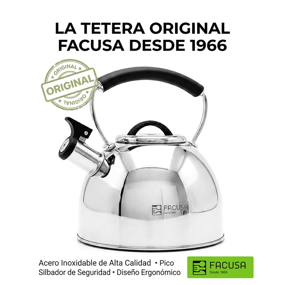 FACUSA - Tetera 2.5 L Facusa Acero Inoxidable Silbadora Essential