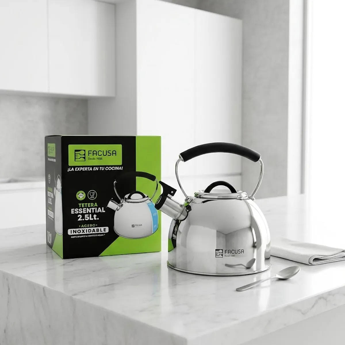 FACUSA - Tetera 2.5 L Facusa Acero Inoxidable Silbadora Essential