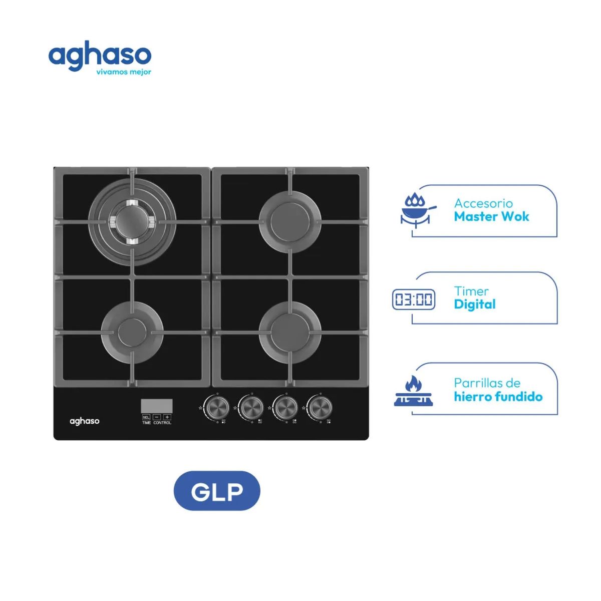 AGHASO - Aghaso Encimera COC-AGH023 Mesa Vidrio 60cm Compacta GLP