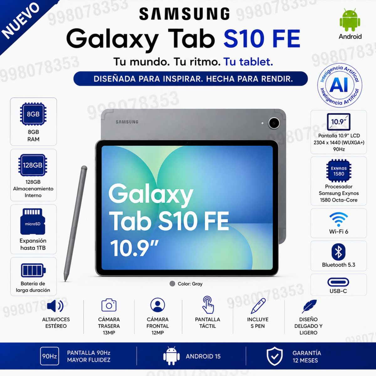 SAMSUNG - Tablet Samsung Galaxy Tab S10 FE 10.9 pulg. WUXGA 128GB 8GB RAM - GRAY