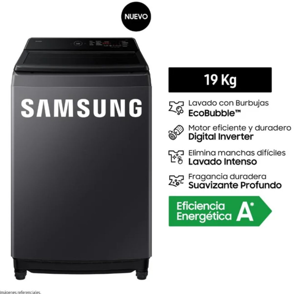 SAMSUNG - LAVADORA ECOBUBBLE™ 19KG GRIS GRAFITO 19 KG WA40F19E7CPE
