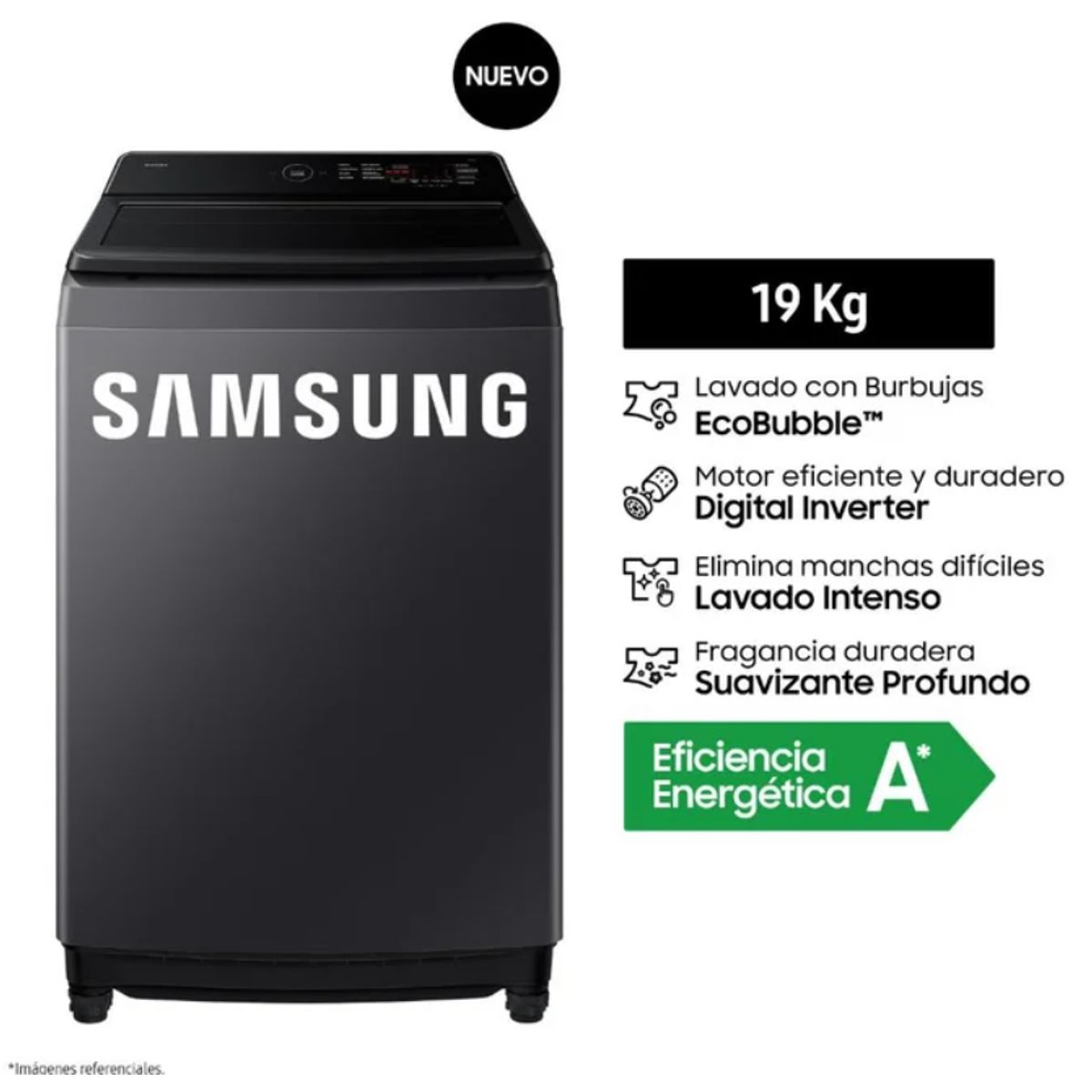 SAMSUNG - LAVADORA ECOBUBBLE™ 19KG GRIS GRAFITO 19 KG WA40F19E7CPE