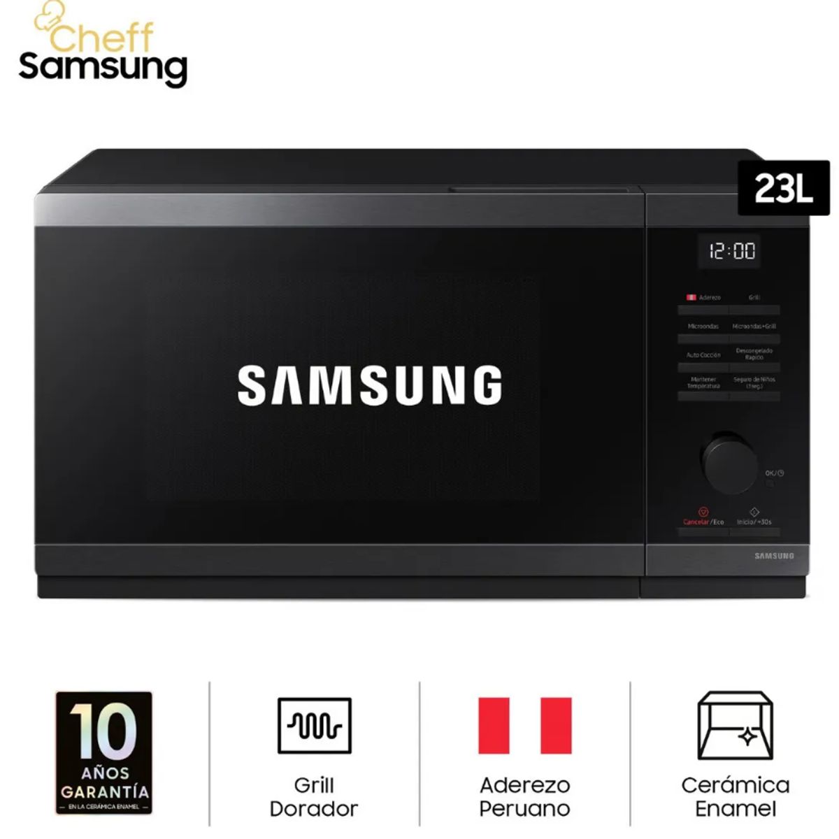SAMSUNG - Microondas Samsung 23LT con dorador Acero Inoxidable MG23DG4524AGPE